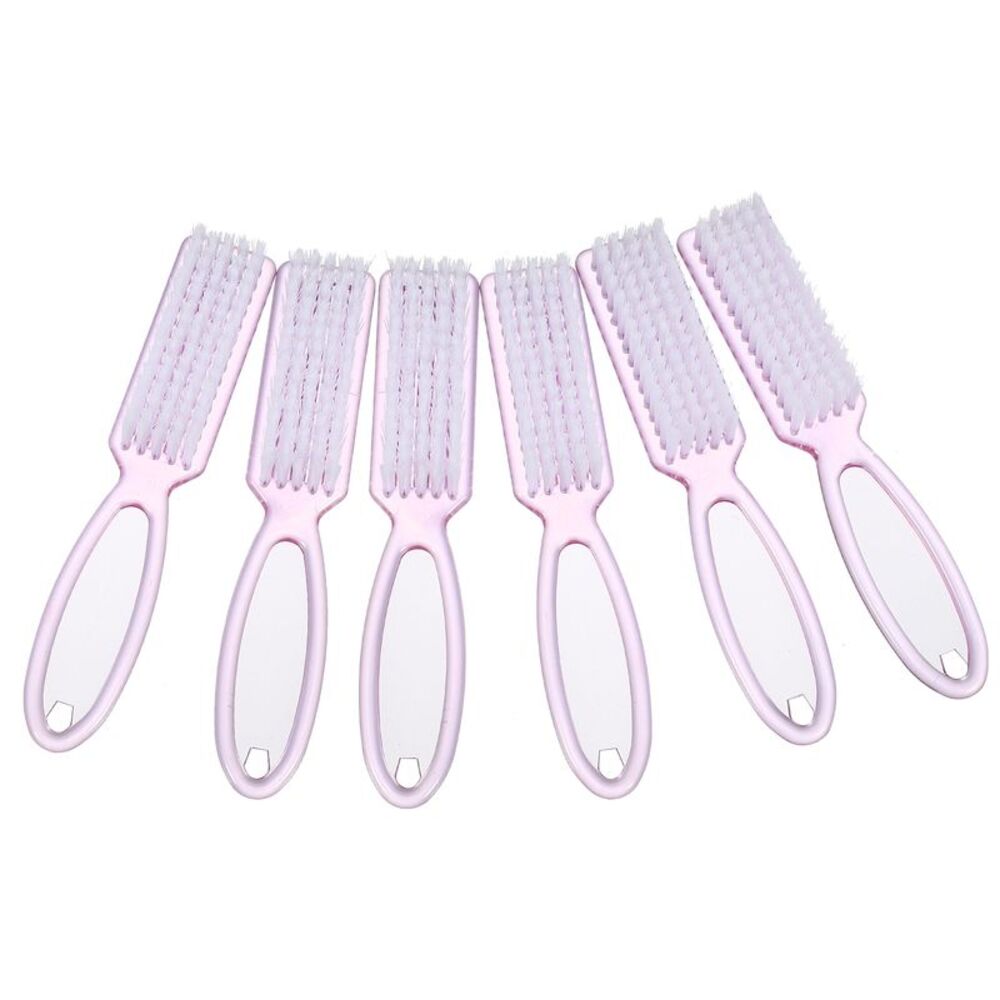6 Pcs Fingernail Cleaner Nail Brush with Plastic Handle Clear Pink